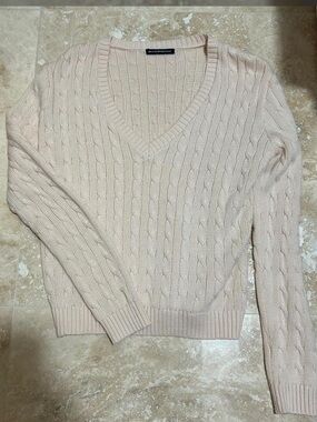 Brandy Melville  Light Pink Cable Knit V-Neck Sweater